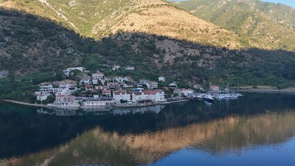 Kotor town city Montenegro drone aerial view bay balkans south east europe