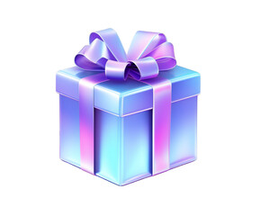 Elegant light blue gift box with glossy purple ribbon beautifully isolated on transparent background