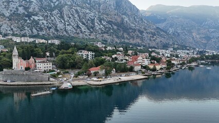Kotor town city Montenegro drone aerial view bay balkans south east europe