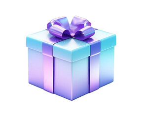 3D render of a glossy blue and purple gift box with ribbon on transparent background