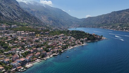 Kotor town city Montenegro drone aerial view bay balkans south east europe
