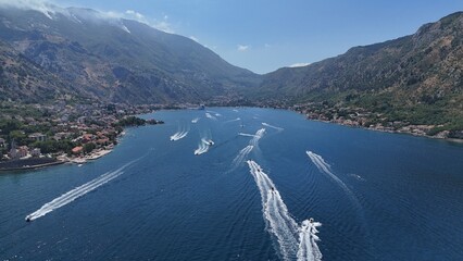 Kotor town city Montenegro drone aerial view bay balkans south east europe