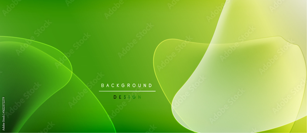 Poster abstract green background. smooth shapes overlap, creating gradient effect. text reads background de