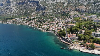 Kotor town city Montenegro drone aerial view bay balkans south east europe