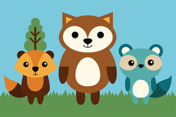 Naklejka premium cute cartoon forest animals set for kids fox o.eps