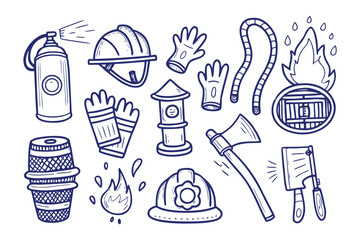Essential Firefighting Tools: A graphic illustration showcases essential firefighting tools, symbolizing protection and safety, the tools ready to combat flames and preserve life.