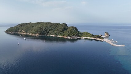 Budva city town in Montenegro on the Adriatic Sea Riviera Balkans drone aerial view