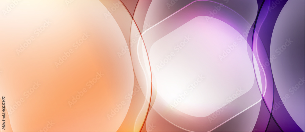 Poster abstract background features flowing shapes, soft gradients. colors transition from orange, lavender