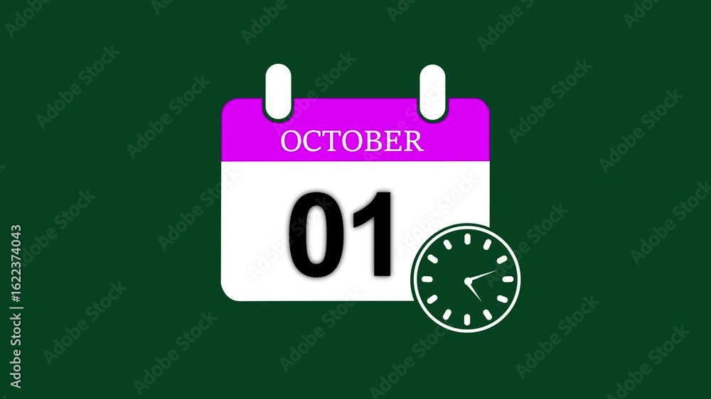 Aufkleber 01 october date calendar icon animation ,october month 01 date calendar icon clock animation. 01 oct