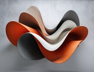 Abstract layered curves of orange, grey, and cream colored paper