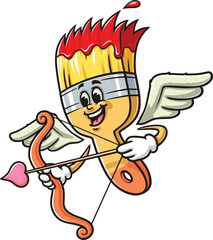 Cartoon character of paint brush being cupid