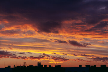 Sunset in Warsaw, Poland - clouds on a evening sky