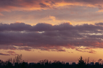 Clouds on a evening sky during sunset in Warsaw city, Poland