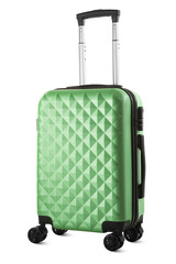 Modern Green Travel Suitcase with Textured Design, isolated  on White Background