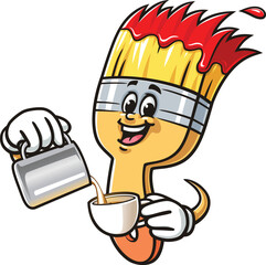 Cartoon character of paint brush being a barista