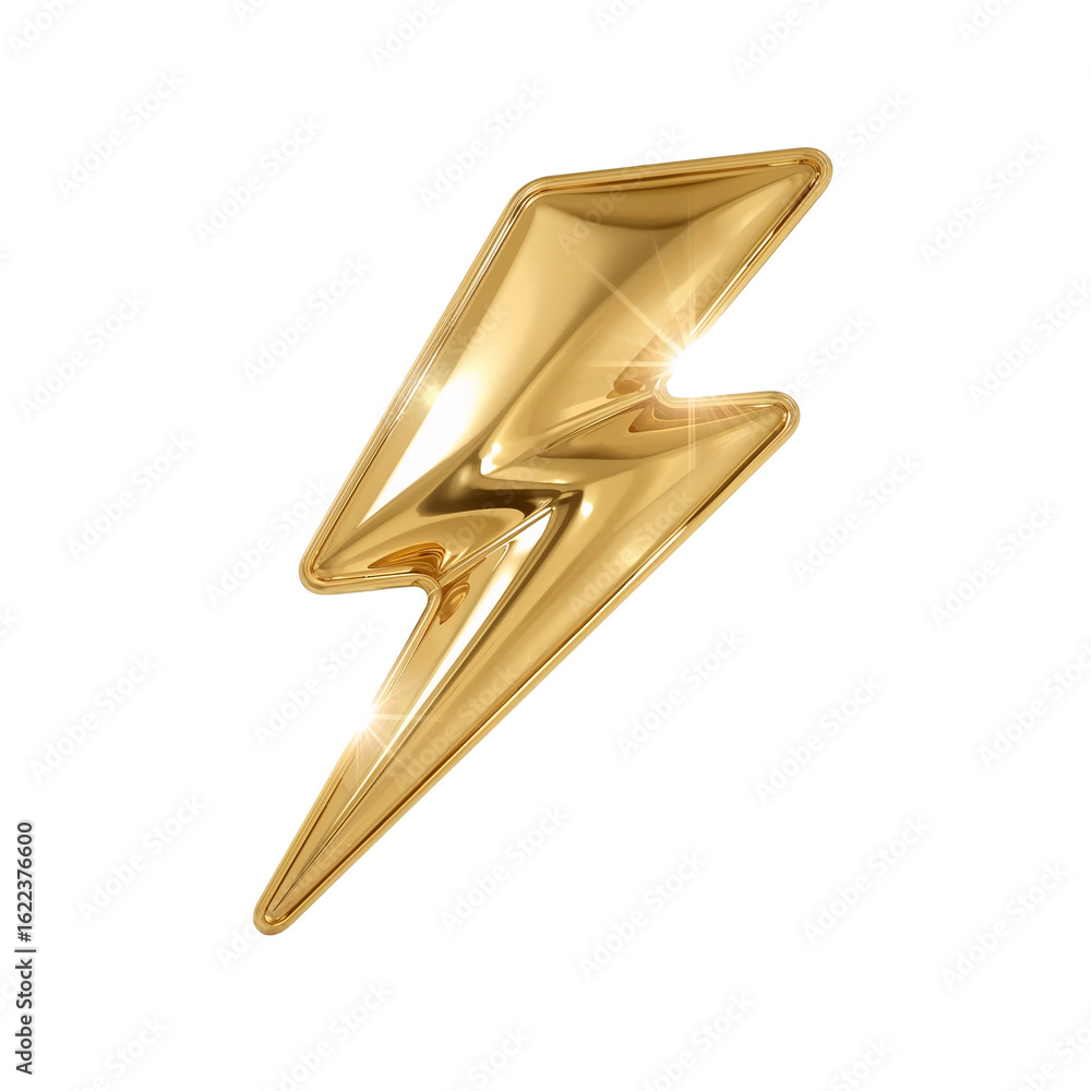Poster gleaming golden lightning bolt emblem radiates with dynamic energy on transparent setting