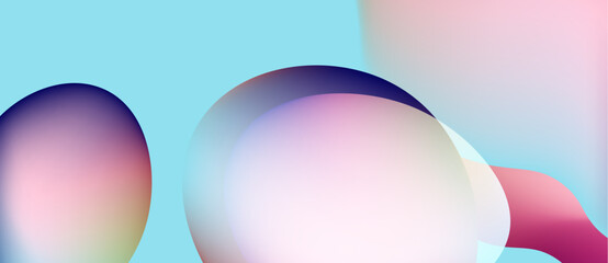 Abstract pastel shapes overlap. Soft gradients create dreamy, fluid composition. Light blues, pinks, purples dominate visual space.