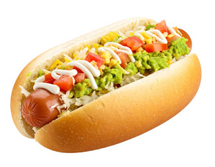 Completo Hot Dog with Tomato, Mayo, and Avocado