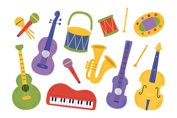 Colorful Musical Instruments: A vibrant array of musical instruments, each rendered in vivid colors, creating a delightful collection for music lovers