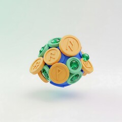 Floating Sphere Covered with Runes and Emeralds