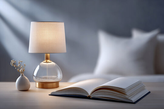 Time Management with Bullet Journal Layout. A serene bedside scene featuring a lamp, an open book, and a small vase with flowers.