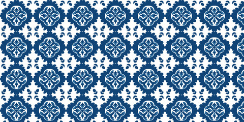vector illustration of blue seamless decorative mosaic pattern on ceramic tile