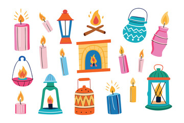 Embellished Luminosity: This image radiates a collection of enchanting candles and lanterns, all illuminated with a warm, inviting flame. Perfect for conveying themes of coziness and romance.