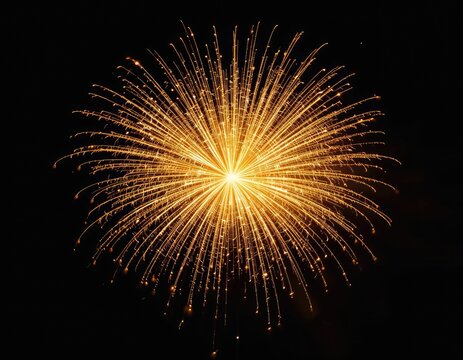 A burst of golden fireworks against a black night sky