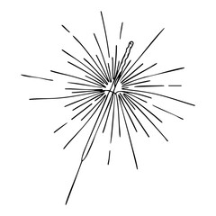 Vector line art of a burning sparkler with radiating lines, symbolizing joy and festivity