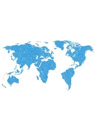 Obraz premium A light-blue sketched world map on a white background