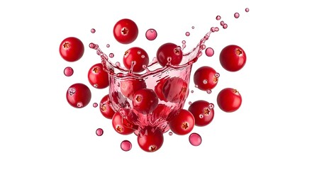 Cranberry splash on white background