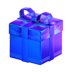 Shiny Isometric Gift Box with Ribbon and Bow on Black Background