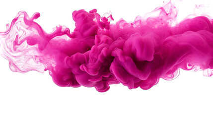 Ethereal magenta ink swirling gracefully in water, creating an abstract cloudscape effect on transparent background