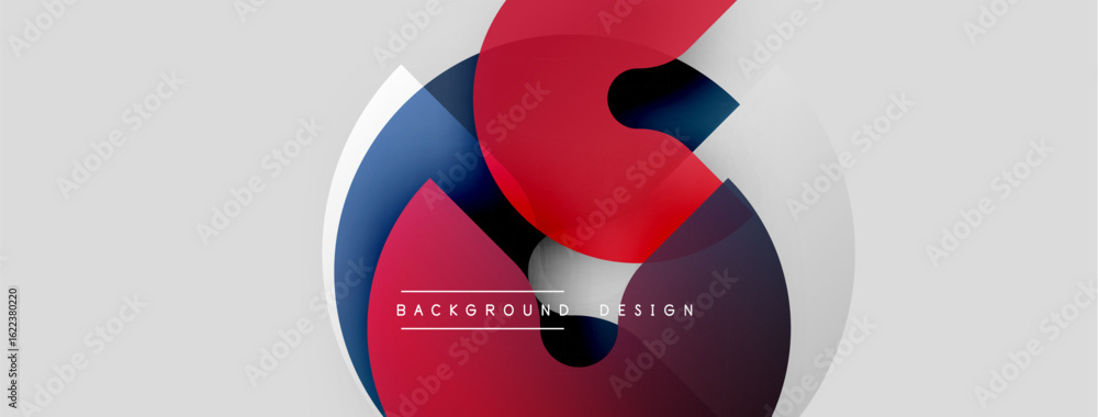 Poster abstract design features flowing shapes, red, blue, gray hues. minimalist style with text element ba