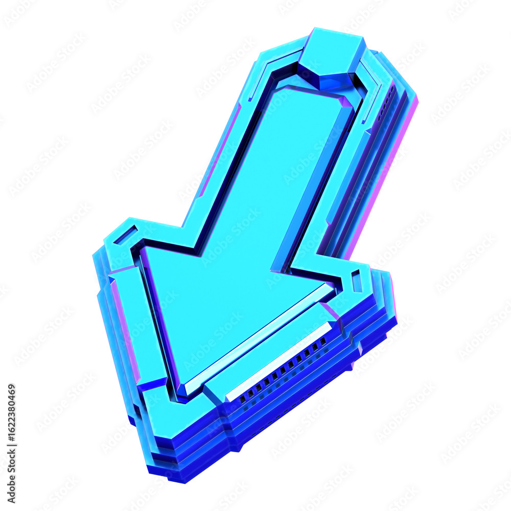 Poster gleaming 3d layered arrow down direction symbol navigation element