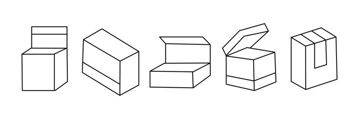 Box editable stroke pictogram and minimal thin line web icon set. Outline icons collection. Simple vector illustration.