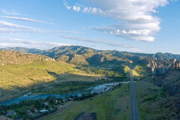 Fototapeta premium Aerial view of Tower Rock State Park in June