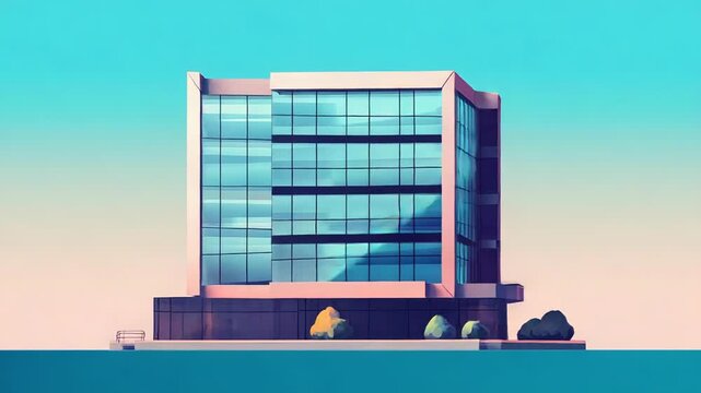 Modern office building standing tall against a vibrant sky