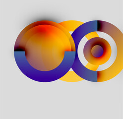 Abstract colorful circles overlap, creating dynamic visual effect. Gradient hues blend, forming modern design element.