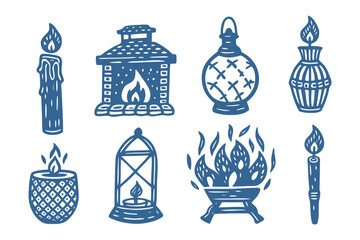 Warm Luminescence: Captivating digital illustration featuring an assortment of enchanting lamps and candles, each radiating a warm, inviting glow