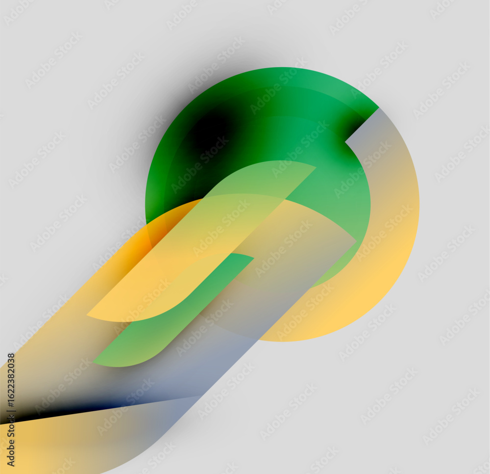 Poster abstract design features flowing shapes, vibrant colors. gradient blends create dynamic visual effec