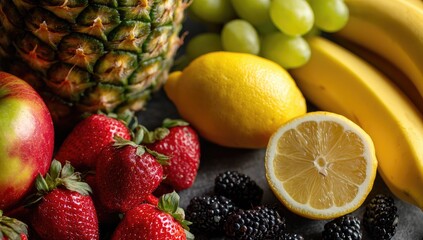Assorted fresh fruits close-up