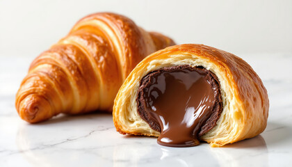 Two fresh Croissants with chocolate filling