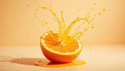 A vibrant half-orange with a dramatic splash of juice