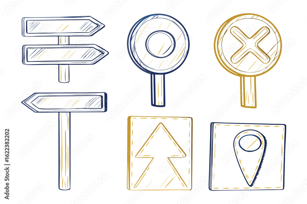 Poster signpost assortment: a collection of simple yet expressive signposts. showcasing direction, decision