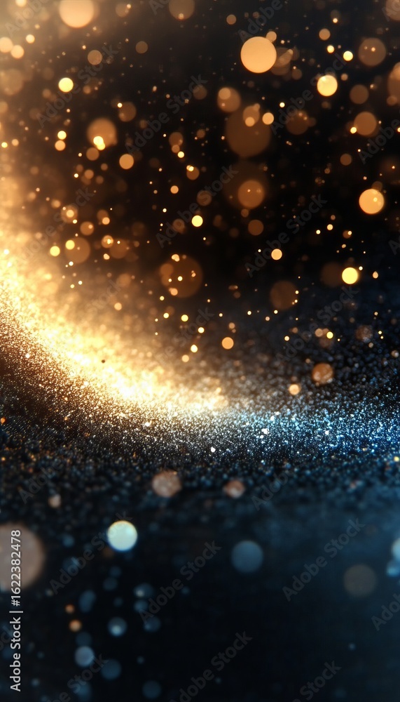 Wall mural luminous glittering celebration background with abstract swirls, sparkles, and bokeh orbs effect