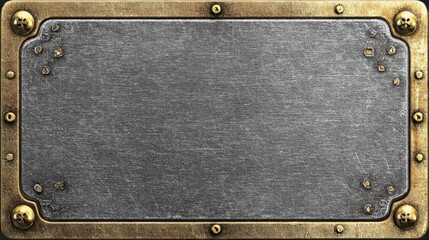 Steampunk Frame. Empty Metal Plaque with Brass Border in Vintage Style Design