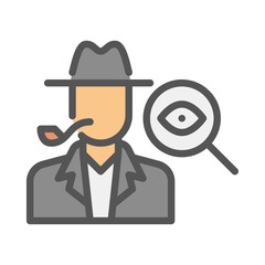 Detective avatar filled outline icon. police color line illustration.