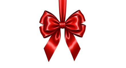 Red silk ribbon bow on white background