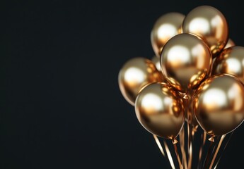gold balloons for happy birthday on black background Generative AI